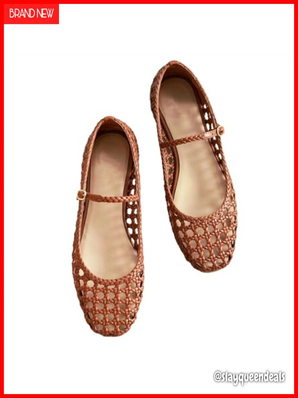 Woven Mesh Ballet Flats Women Metal Buckle Strap Round Toe Comfortable